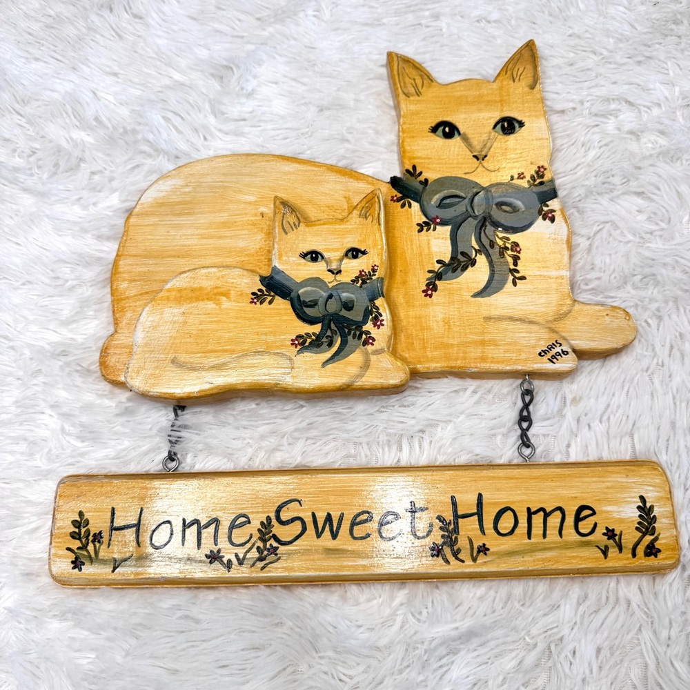Vintage 90’s Wooden Cat Home Sweet Home Wall Decor Hanging